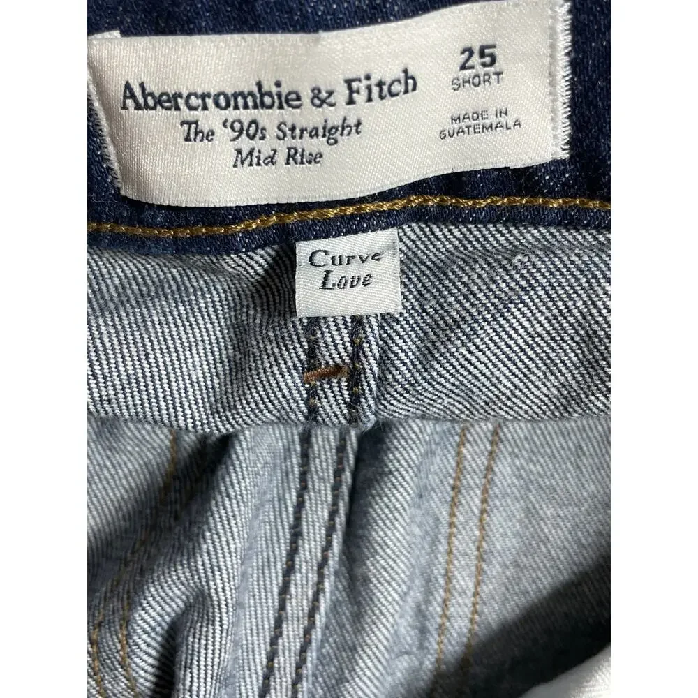 Abercrombie & Fitch Womens Dark Blue Wash Mid Rise Straight Denim Jeans Pants 25